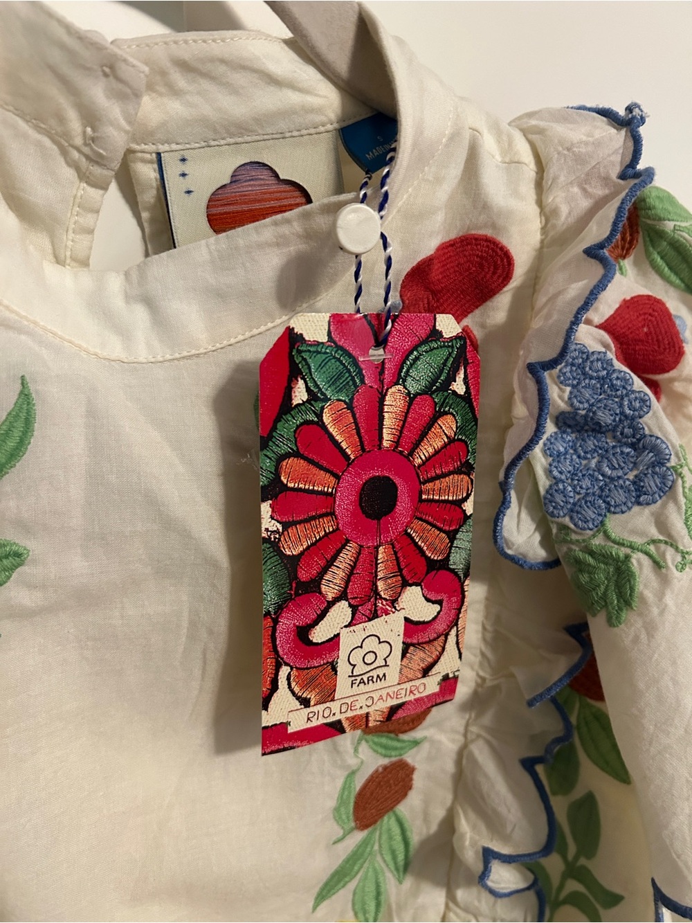 FARM Rio White Mini Dress with Red, Yellow & Green Floral Embroidery - Picture 10 of 10
